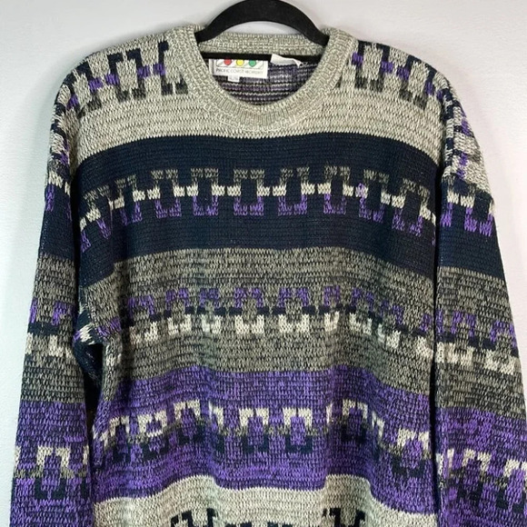 VINTAGE Mens 80’s 90’s Dad Sweater Pacific Coast Highway Patterned Knit Size XL - Picture 3 of 11
